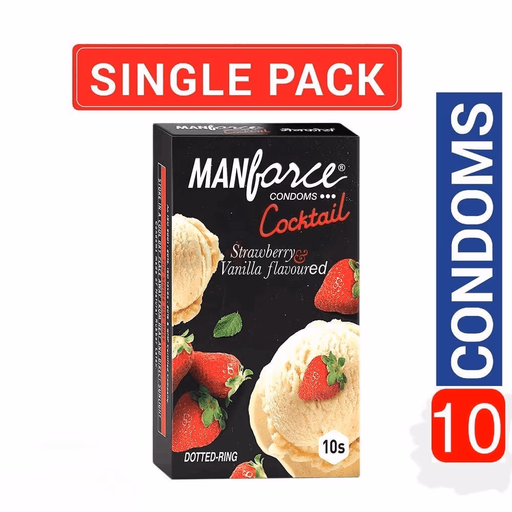 Manforce - Cocktail Condoms with Dotted-Rings Strawberry & Vanilla Flavored - 10 Pieces