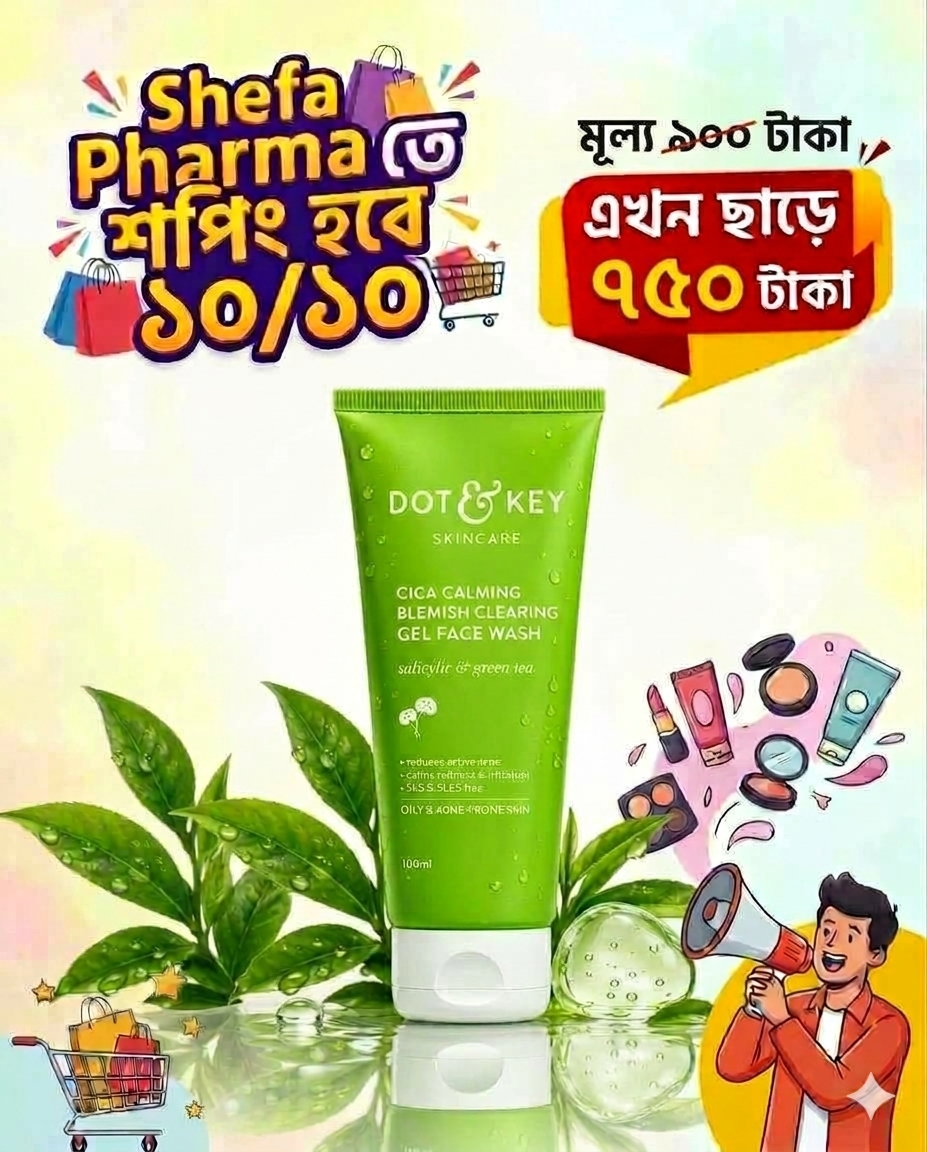 Dot and Key Cica Calming Blemish Clearing Gel Face Wash for Oily & Acne Prone Skin